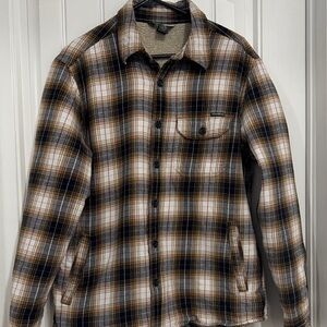 Eddie Bauer Men's Plaid Sherpa Jacket - Black, Brown, White